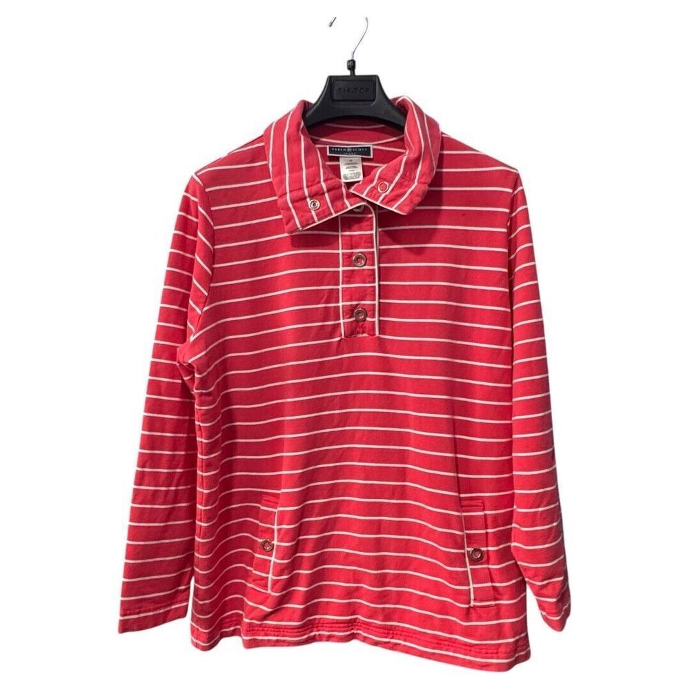 Karen Scott Cotton And Spandex Red Striped Top With Snap closure size‎ 1X